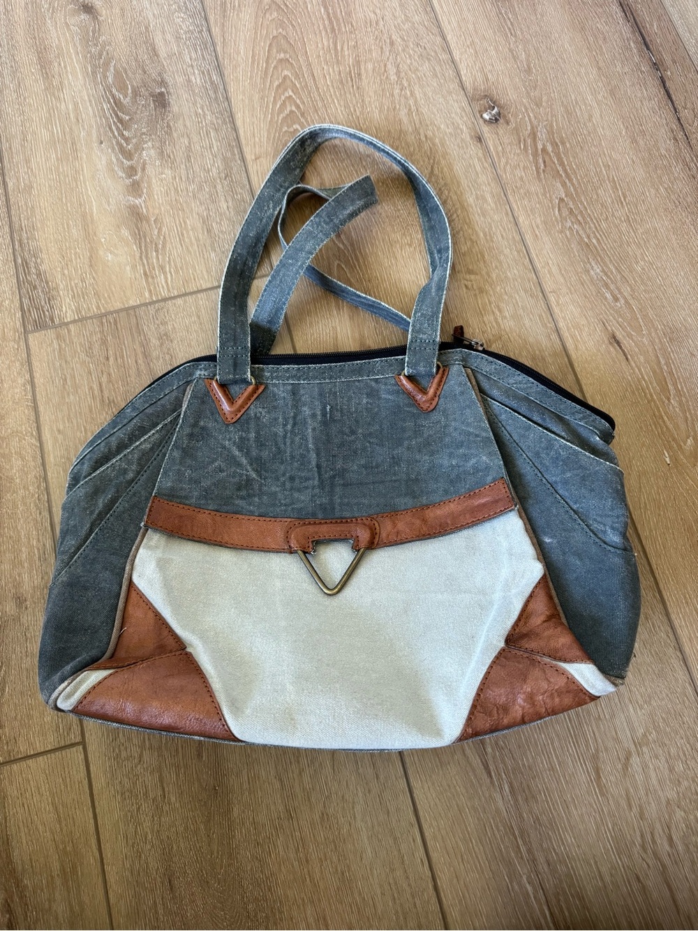Mona B Upcycled Imperial Shoulder Bag -Block -Leather Details- Handbag Purse